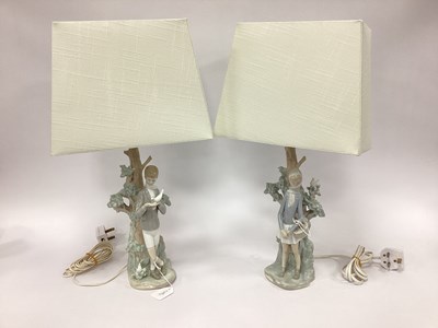 Lot 1484 - Lladro Table Lamps, each featuring a figure by...