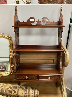 Lot 1420 - Hardwood Wall Shelves, with twin drawers and...