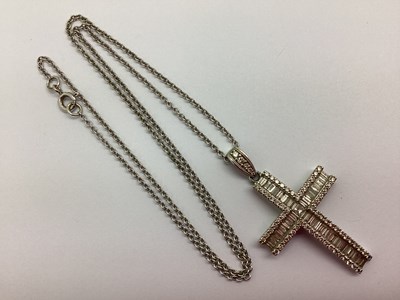 Lot 68 - A Modern 9ct White Gold Diamond Set Cross...