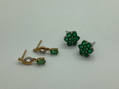 Lot 63 - A Pair of Modern 9ct Gold Emerald Set Dainty...