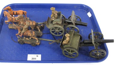 Lot 391 - Two Elastolin Horse Drawn Artillery limber and...