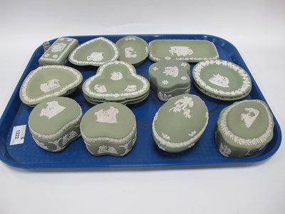 Lot 1222 - Wedgwood Green Jasper Ware Trinket Boxes (6)...