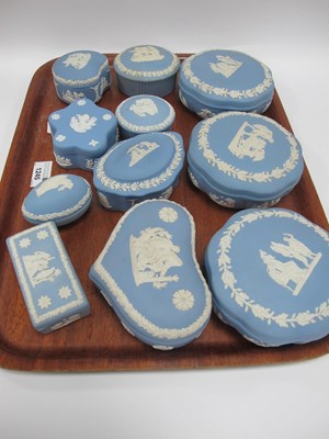 Lot 1245 - Wedgwood Powder Blue Jasper Ware, lidded...