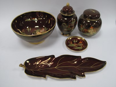 Lot 1338 - Carlton 'Rouge Royal' Leaf Dish and Pin Tray,...
