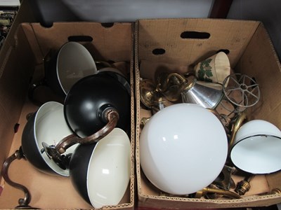 Lot 1047 - Five Vintage Brass Wall Lamps, all with enamel...