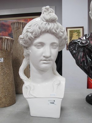 Lot 1420 - Painted Plaster Bust of Isis, 45cm tall.