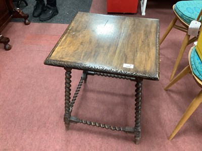 Lot 1505 - Oak Square Topped Occasional Table with carved...