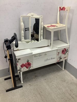 Lot 1193 - French Boutique White and Floral Painted Teak...