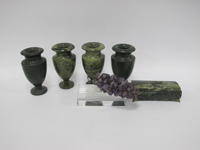 Lot 1409 - Two Pairs of Green Mineral Urns, 15cm tall,...