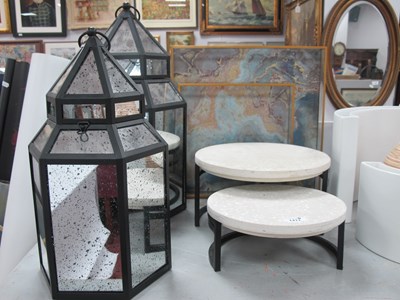 Lot 1411 - Two Hexagonal Mirror Lanterns on circular...