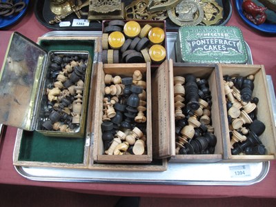 Lot 1394 - Turned Wooden Chess Pieces and Draughts:- One...