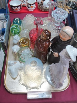 Lot 1284 - Cranberry and two other Glass Decanters, light...