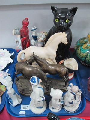 Lot 1231 - Two Resin Horses, Leonardo and other figurines,...