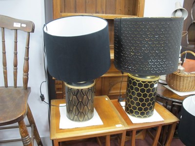 Lot 1199 - A Pair of Black Painted Metal Table Lamps with...