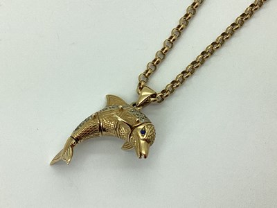Lot 75 - A Novelty 9ct Gold Dolphin Pendant, of...