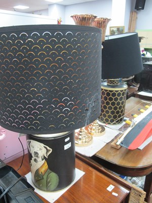 Lot 1191 - Cylindrical Metal Table Lamps featuring bee...