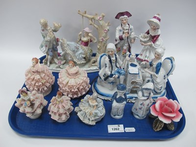 Lot 1262 - Porcelain figures, including Irish Dresden and...