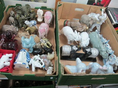 Lot 1016 - Model Elephants in ceramic, resin, pair in...