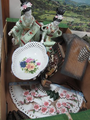 Lot 1015 - A Pair of Oriental Figurines, fan ornament,...