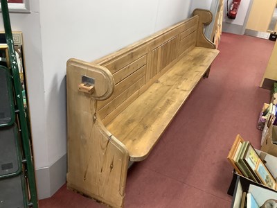 Lot 1488 - XIX Century Pine Pew with shaped ends and...