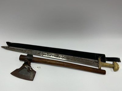 Lot 471 - Reproduction Viking Sword, ornate hilt and...